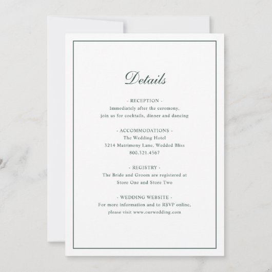 Invitation Monogramme Élégante Forêt Vert Tout en un Mariage (Dos)