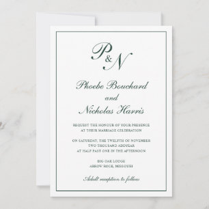 Invitation Monogramme Élégante Forêt Vert Tout en un Mariage