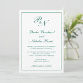 Invitation Monogramme Emerald Green Formal Mariage élégant (Debout devant)