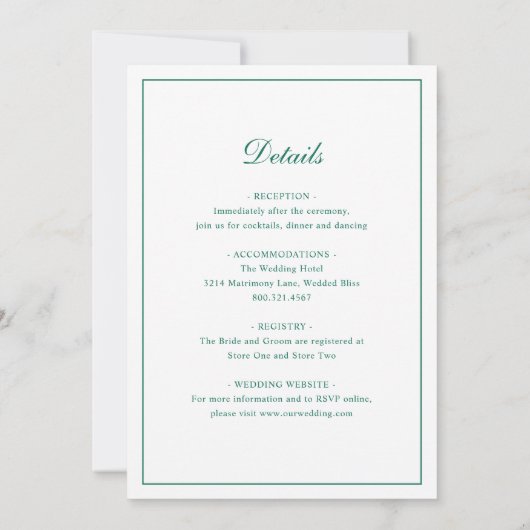 Invitation Monogramme Emerald Green Formal Mariage élégant (Dos)