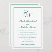 Invitation Monogramme Emerald Green Formal Mariage élégant (Devant / Derrière)