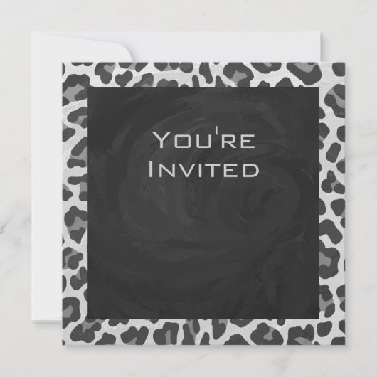 Invitation Monogramme Empreinte de léopard noir et blanc (Devant)