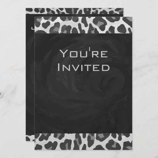Invitation Monogramme Empreinte de léopard noir et blanc (Devant / Derrière)