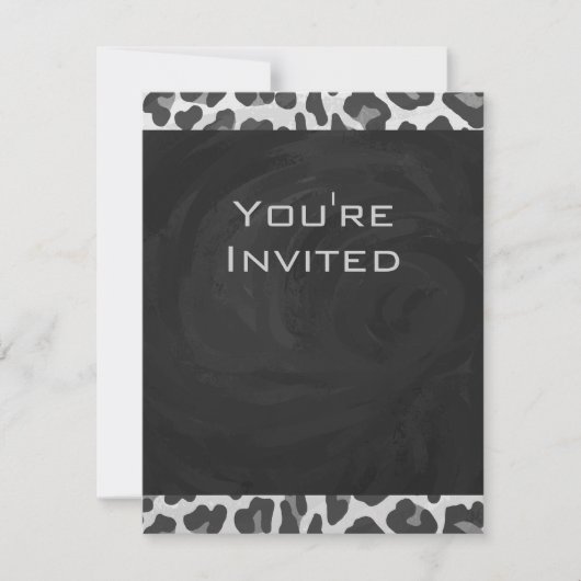 Invitation Monogramme Empreinte de léopard noir et blanc (Devant)