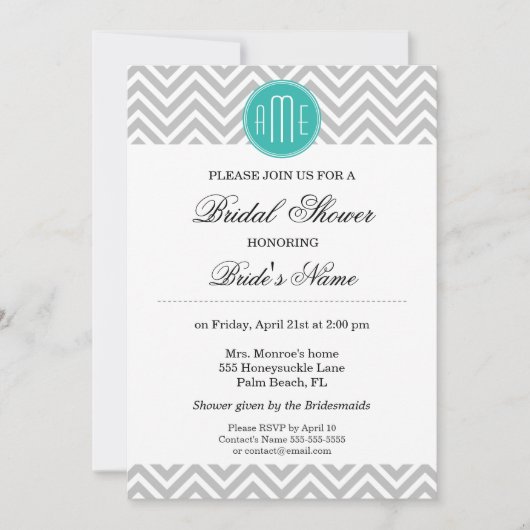 Invitation Monogramme en bon état gris moderne de Chevron - (Devant)