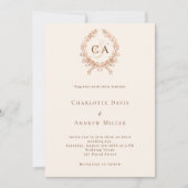 Invitation Monogramme en crête beige QR code RSVP mariage (Devant)