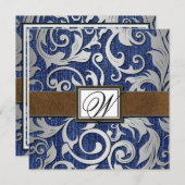 Invitation Monogramme en cuir Denim Occasions de mariage (Devant / Derrière)