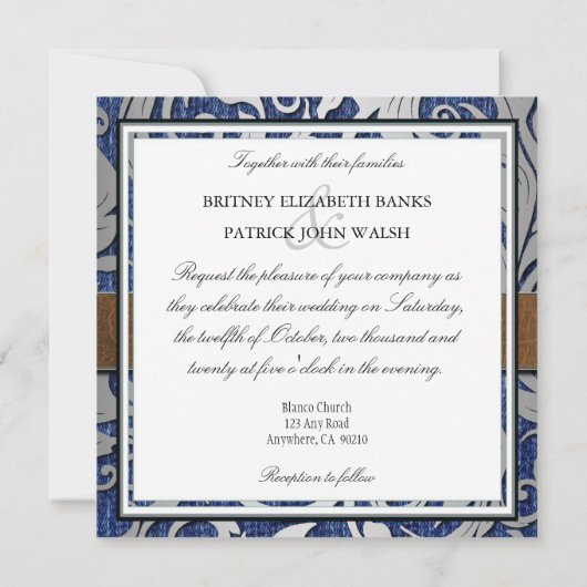 Invitation Monogramme en cuir Denim Occasions de mariage (Dos)