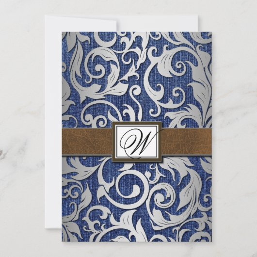 Invitation Monogramme en cuir Denim Occasions de mariage (Devant)
