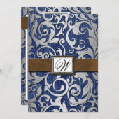 Invitation Monogramme en cuir Denim Occasions de mariage (Devant / Derrière)