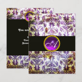 Invitation MONOGRAMME EN DAMAS ANCIEN, noir pourpre, champagn (Devant / Derrière)