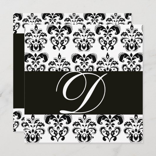 INVITATION MONOGRAMME EN DAMAS NOIR ET BLANC (Devant / Derrière)
