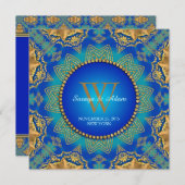 Invitation Monogramme en dentelle dorée orientale (Devant / Derrière)