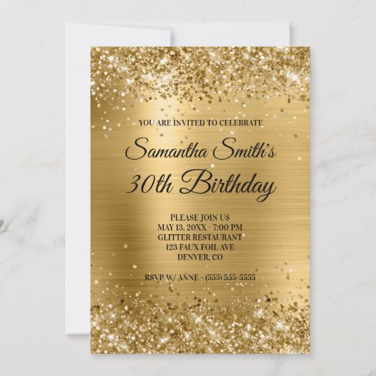Invitation Monogramme en feuille dorée pailletée pour 30 ans (Devant)