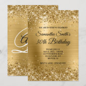 Invitation Monogramme en feuille dorée pailletée pour 30 ans (Devant / Derrière)