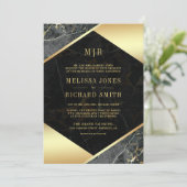 Invitation Monogramme en marbre d'or de charbon de bois tout (Debout devant)