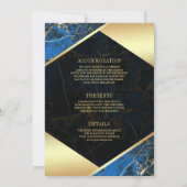 Invitation Monogramme en marbre royal bleu or tout en un Mari (Dos)
