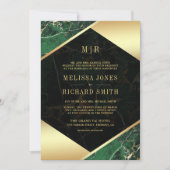 Invitation Monogramme en marbre vert émeraude tout en un Mari (Devant)