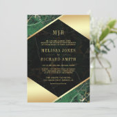 Invitation Monogramme en marbre vert émeraude tout en un Mari (Debout devant)