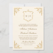 Invitation Monogramme en or Crest QR Code Cream Mariage (Devant)