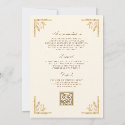 Invitation Monogramme en or Crest QR Code Cream Mariage (Dos)