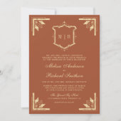 Invitation Monogramme en or Crest QR Code Mariage en terre cu (Devant)