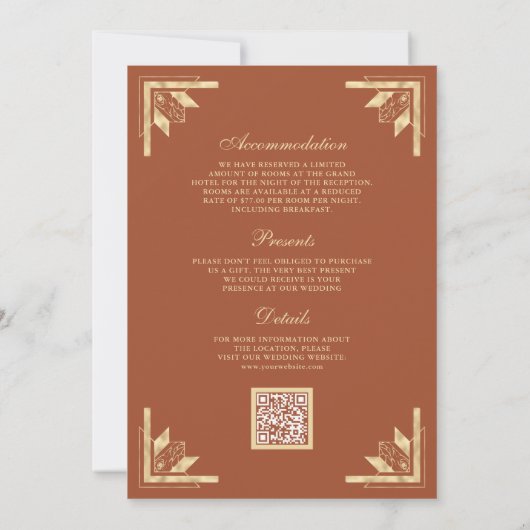 Invitation Monogramme en or Crest QR Code Mariage en terre cu (Dos)