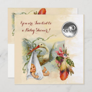 INVITATION MONOGRAMME EN PIERRE BLANCHE DU BABY SHOWER NEUTRE