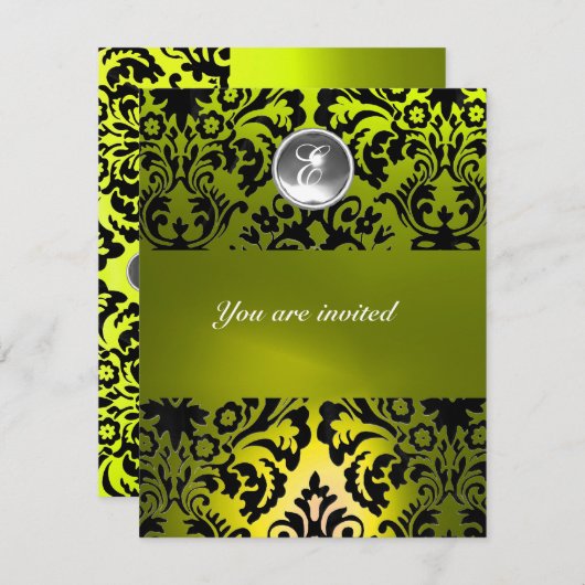 INVITATION MONOGRAMME EN PIERRE DE GEM BLACK ET JAUNE (Devant / Derrière)