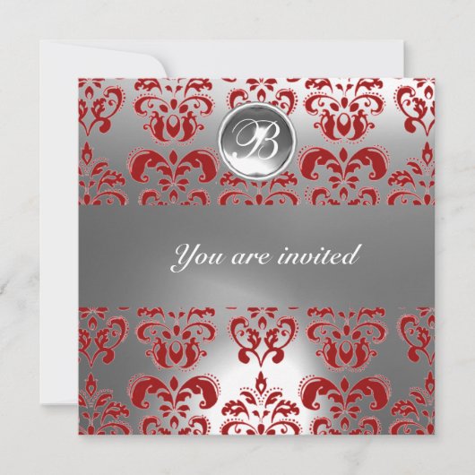 INVITATION MONOGRAMME EN PIERRE DE GEM DE DAMASK ROUGE ET BLA (Devant)