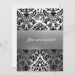 INVITATION MONOGRAMME EN PIERRE DE GEM NOIR ET BLANC