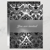 INVITATION MONOGRAMME EN PIERRE DE GEM NOIR ET BLANC (Devant / Derrière)