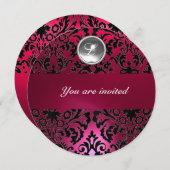 INVITATION MONOGRAMME EN PIERRE DE GEM NOIR ET ROSE (Devant / Derrière)