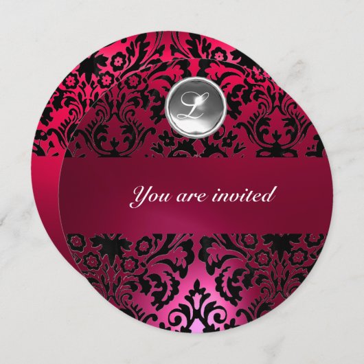 INVITATION MONOGRAMME EN PIERRE DE GEM NOIR ET ROSE (Devant / Derrière)