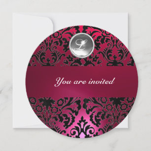 INVITATION MONOGRAMME EN PIERRE DE GEM NOIR ET ROSE