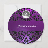 INVITATION MONOGRAMME EN PIERRE DE GEM NOIR & PURPLE DAMASK (Devant)