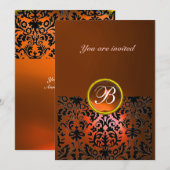 Invitation MONOGRAMME EN PIERRE GEMME DAMASK agate orange, ja (Devant / Derrière)