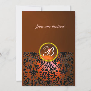 Invitation MONOGRAMME EN PIERRE GEMME DAMASK agate orange, ja
