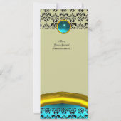 Invitation MONOGRAMME EN PIERRE GEMME DAMASK , turquoise bleu (Dos)
