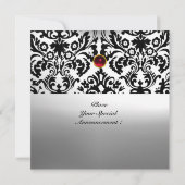 Invitation MONOGRAMME EN PIERRE GEMME DAMASSÉE NOIR & BLANC r (Dos)