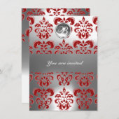 INVITATION MONOGRAMME EN PIERRE GEMME DAMASSÉE ROUGE ET BLANC (Devant / Derrière)