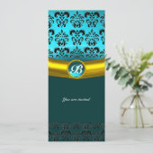 Invitation MONOGRAMME EN PIERRE GEMME DE DAMAS , turquoise bl (Debout devant)