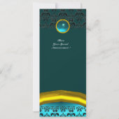 Invitation MONOGRAMME EN PIERRE GEMME DE DAMAS , turquoise bl (Dos)