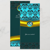 Invitation MONOGRAMME EN PIERRE GEMME DE DAMAS , turquoise bl (Devant / Derrière)