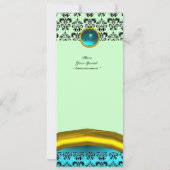 Invitation MONOGRAMME EN PIERRE GEMME DE DAMAS, turquoise ble (Dos)