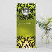 INVITATION MONOGRAMME EN PIERRE GEMME EN DAMAS NOIR ET JAUNE (Debout devant)