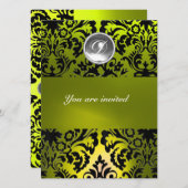 INVITATION MONOGRAMME EN PIERRE GEMME EN DAMAS NOIR ET JAUNE (Devant / Derrière)