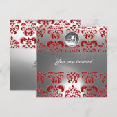INVITATION MONOGRAMME EN PIERRE GEMME EN DAMAS ROUGE ET BLANC (Devant / Derrière)