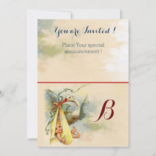 INVITATION MONOGRAMME EN PIERRE JAUNE DU BABY SHOWER NEUTRE (Dos)