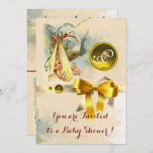 INVITATION MONOGRAMME EN PIERRE JAUNE DU BABY SHOWER NEUTRE (Devant / Derrière)